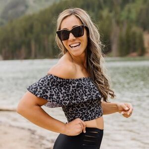 Kiava Grey Leopard Cabana Crop Top Swim- XL